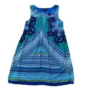 Chris McLaughlin Midi Shift Dress Blue Green Paisley Sleeveless Lined Size 12